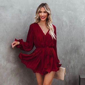 VICI Found Love Pleated Romper Wine